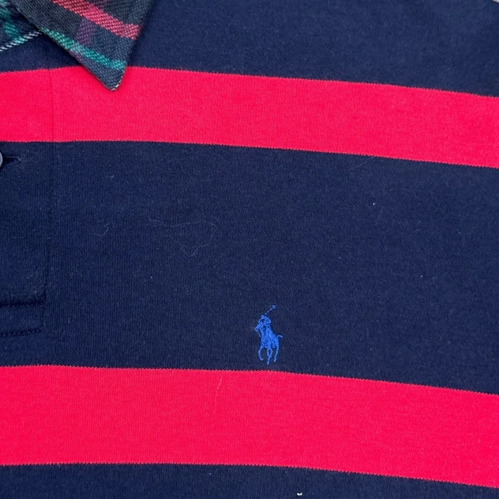 Vintage Ralph Laurn Polo Shirt Mens Size Large Flannel‎ Collar Blue Red Striped